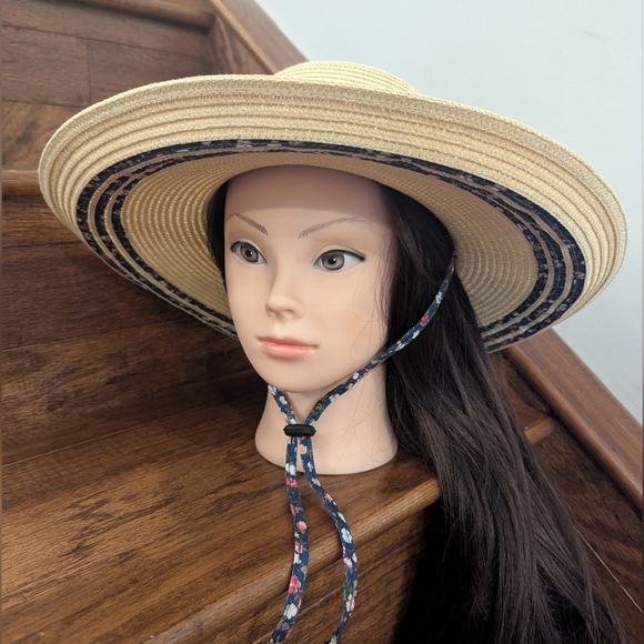 Sloggers Braided Sun Hat With Floral Trim & Lanyard Sz M 22 1/2" - Picture 7 of 12